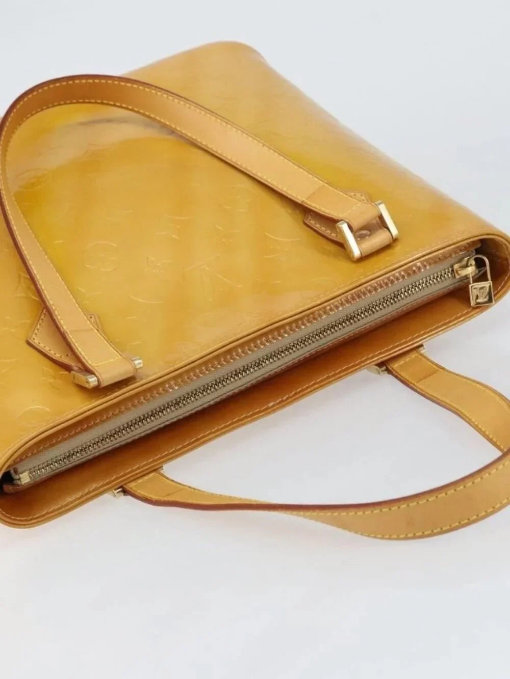 LOUIS VUITTON Monogram Vernis Houston Hand Bag Beige M91004 LV Auth 158012 - Picture 7 of 16